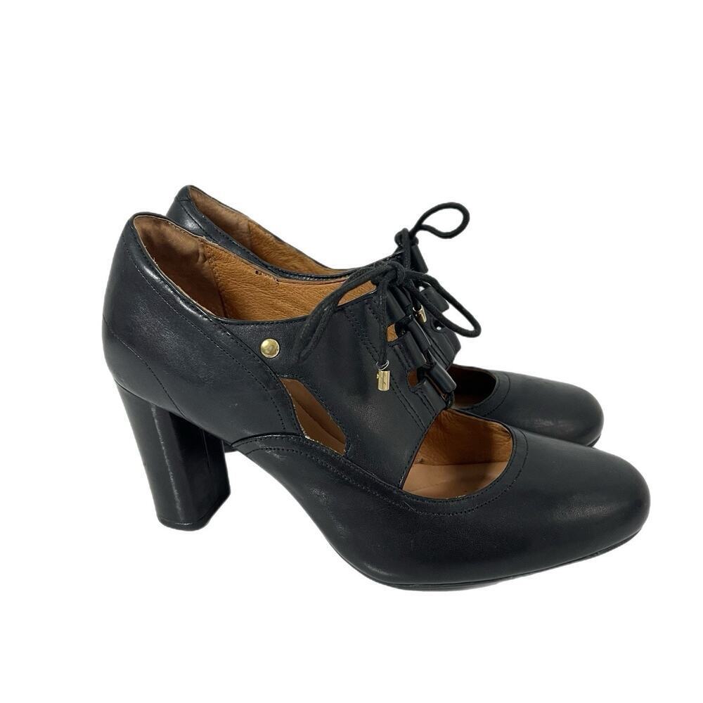 Clarks Indigo Womens Loyal Heart Mary Jane Pump Size 8.5 Black Leather Lace Up